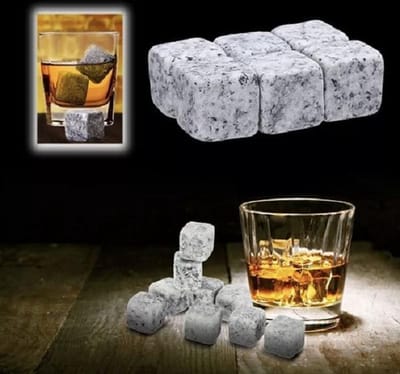 Whisky Stones Set – Herbruikbare IJsblokjes van Natuursteen – 9 Grijze Koelstenen in Luxe Opbergzakje – Voor Whisky, Wijn, Cocktails en Sterke Drank