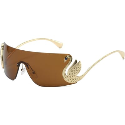 Y2K Vintage Zwanen Zonnebril Randloos UV400 Roze Punk Luxe Designer Unisex beige