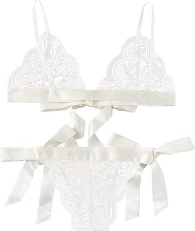 New Age Devi - "Sexy Lingerie Set | Non-Padded Bra | Brazilian | White | Size L"