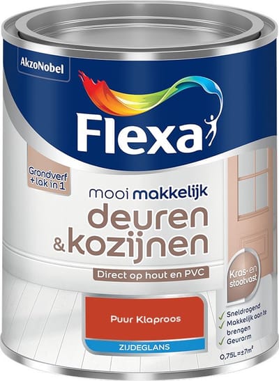 Flexa - Mooi Makkelijk Deuren & Kozijnen Zijdeglans - Puur Klaproos - Mengverf - 750 Ml