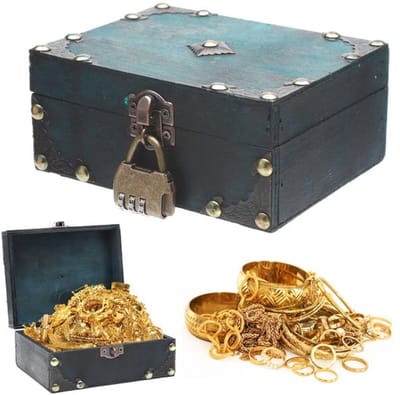 Onf3 - Vintage Mini-schatkist - Houten Kist met Cijferslot - Decoratieve Opslag