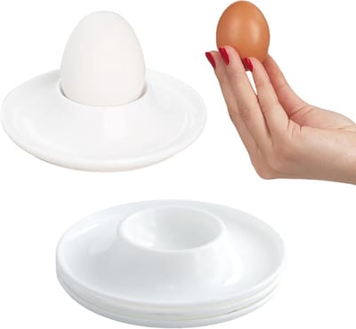 4 stuks eierdopjes, gekookte eierdopjes, eierhouders voor volwassenen, rond, stapelbaar, hoogwaardig kunststof, geschikt voor de keuken, eieren, sode, ontbijt, diner, wit
