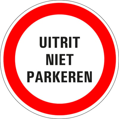 Niet parkeren uitrit sticker 100 mm