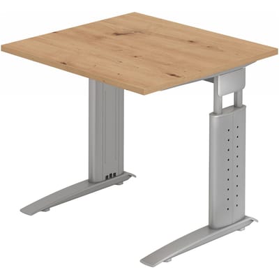 UNDA 8 S | Bureau - 80 x 80 Tafelhoogte I In hoogte verstelbaar Essen-Eik/Zilver