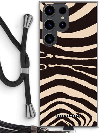 Case Company® - Hoesje met koord geschikt voor Samsung Galaxy S23 Ultra hoesje met Koord - Arizona Zebra - Telefoonhoesje met Zwart Koord - Bescherming aan alle Kanten en Over de Schermrand
