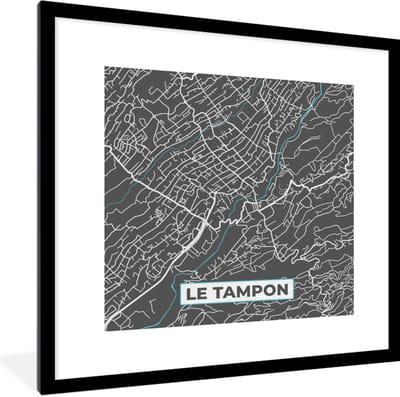 Fotolijst incl. Poster - Kaart – Stadskaart – Le Tampon - Plattegrond – Frankrijk - 40x40 cm - Posterlijst