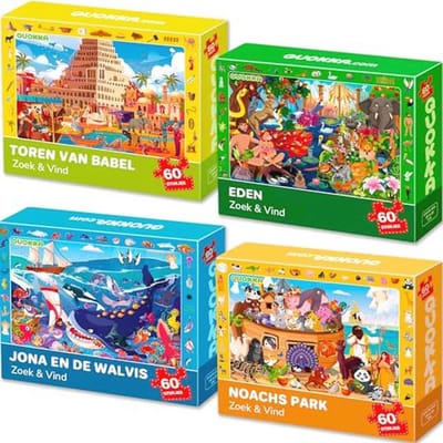 Puzzel voor Kinderen van 4-7 Jaar - 4x60 Stukjes Spel - Toren van Babel, Ark van Noach, Eden Theoretisch Speelgoed