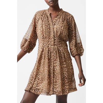 French Connection Leopard Pleat Waist Dress S Camel Size: 6 | Mini Dresses Outlet | Dames |