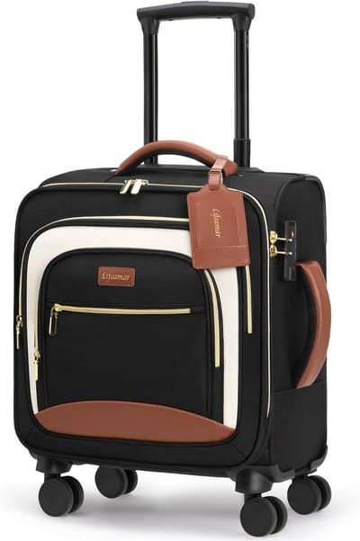 Lifeamar handbagage , Luxe Underseat Trolley – 35L | 45 × 35 × 20 cm goedgekeurd door luchtvaartmaatschappijen, 16-inch zachte spinnerkoffer als persoonlijke onderstoelbagage, compacte reiskoffer voor zakenreizen en weekendtripjes