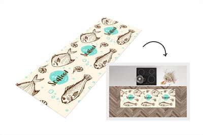 Keukenloper - Loper keuken - Eten - Patronen - Vissen - 150x50 cm - Keukenloper vinyl