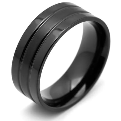 Ring Heren Zwart met Dubbele Streep - Staal - Ringen - Papa Cadeau Voor Mannen - Vaderdag