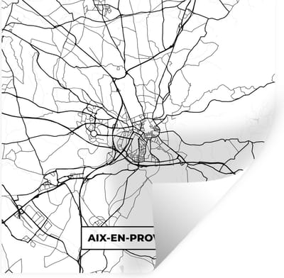 Muurstickers - Sticker Folie - Aix-en-Provence - Frankrijk - Stadskaart - Plattegrond - Kaart - Zwart wit - 100x100 cm - Plakfolie - Muurstickers Kinderkamer - Zelfklevend Behang XXL - Zelfklevend behangpapier - Stickerfolie
