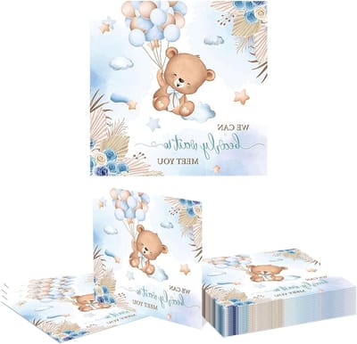 20 Stuks Blauwe Beren Servetten 33x33cm, Perfect voor Feestjes, Doop en Babyshower