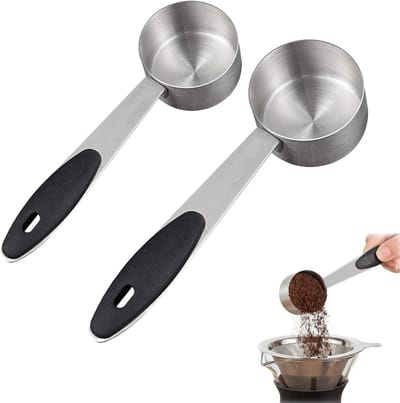 Set 2 Stuks 60 ml & 30 ml, RVS Maatlepels met Siliconen Antislip Handvat, Meetlepels voor Koffie Thee Meel en Specerijen, Keuken Accessoires voor Koken en Bakken