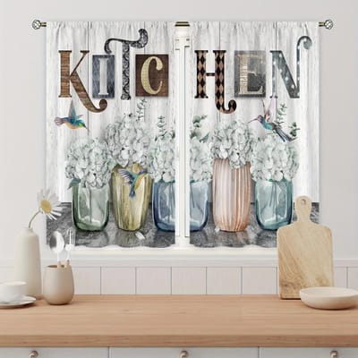 2 stuks Boerderij Keukengordijnen Rustiek Land Vork Mes Vintage Raambekleding Voor Keuken Slaapkamer Café Woonkamer Huis Dec W50H130(CM)x2pcs&HOOK
