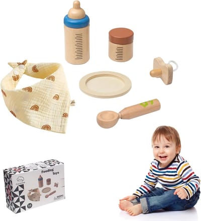 Babypop Voedingsset - Houten Poppen Accessoires - Rollenspel Spelen - Realistisch Ontwerp - 10 x 10 cm - Niet gespecificeerd