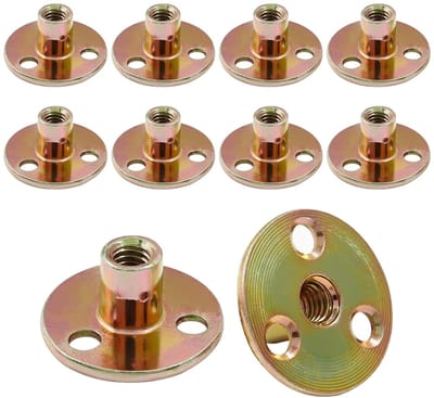 Dailygoods - 10 Stuks M10 Inslagmoeren 3-Gaats T-Moer, Ronde Basismoeren, Hoogwaardig Gegalvaniseerd Ijzer voor Vaste Meubels T Moer Flens M10x37x2.5mm