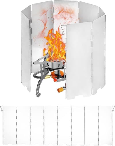 Lichtgewicht opvouwbare aluminium windscherm voor campingkooktoestellen met opbergtas, ideaal voor buitengebruik en bescherming tegen wind