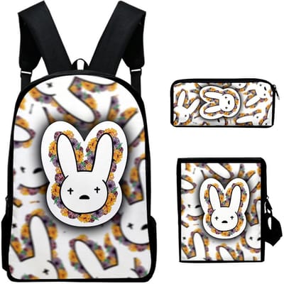 Mode Nieuwigheid Luxe bad bunny 3D Print 3 stuks/Set leerling Schooltassen Laptop Dagrugzak Rugzak Schuin gedragen schoudertas Etui