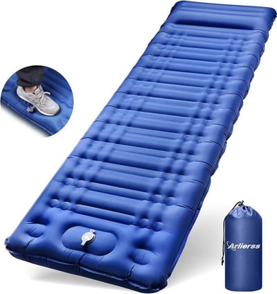 Zelfopblazend campingmatras, ultralicht luchtmatras met ingebouwde pomp, verdikt buitenslaapmatras met kussen, voor wandelen, buitenactiviteiten, reizen, strand - Blauw