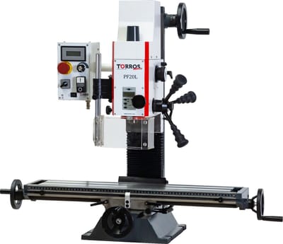 Boorfreesmachine X 480 mm Y 175 mm Z 280 mm MK2/M10 0,85 kW 230V variabele snelheden lange tafel Torros PF20L VARIO