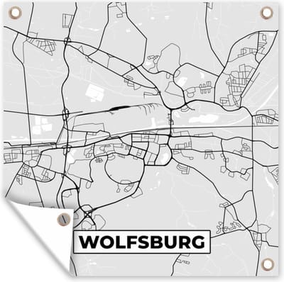 Tuin poster Plattegrond - Wolfsburg - Kaart - Stadskaart - Duitsland - 200x200 cm - Tuindoek