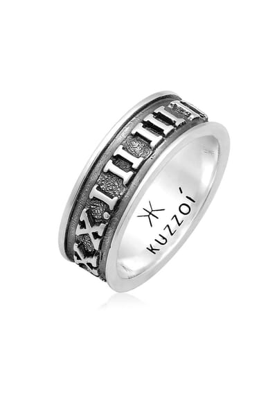 KUZZOI - Ring - Heren Band Ring Romeinse Cijfers Massief Trend Geoxideerd in 925 Sterling Zilver - Heren