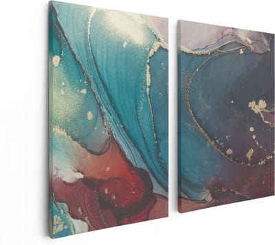 Artaza Canvas Schilderij Tweeluik Abstracte Luxe Kunst - 80x60 cm - Wanddecoratie Woonkamer - Schilderijen - Muurdecoratie