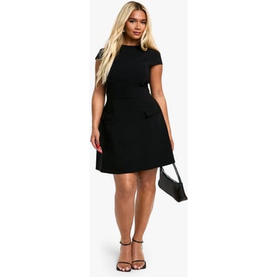 boohoo Dames Plus Cap Sleeve Bengaline Skater Jurk | Zwart | Maat: 44
