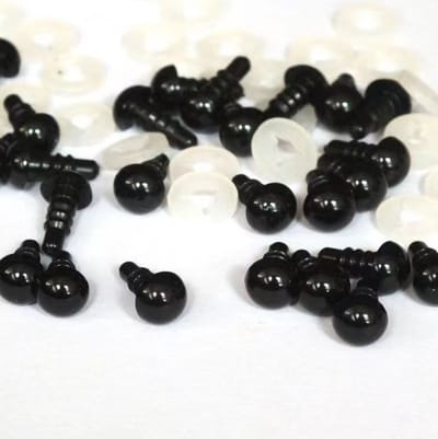 Veiligheidsoogjes ● 9mm ● met sluitringen - zwart - "MULTIPLAZA" - rond ● 10 stuks (5 paren) ● knutselen - hobby - haken - breien - knuffels - amigurumi's - poppen - creatief