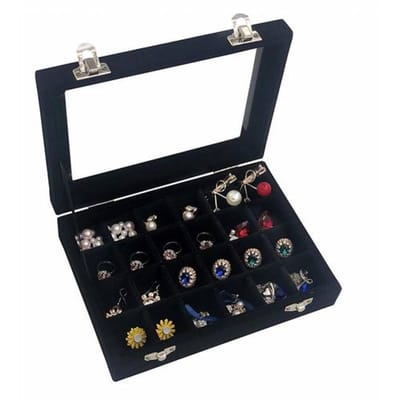 Sieradendoos met 12 vakken - Sieradendoosje met deksel - Display - Organizer - Velours -Zwart