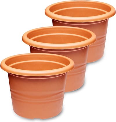 3x Garronda Plantenpot Bloempot - Kunststof - Rond - Plantenbak - Terracotta - ⌀15cm H=10,5cm - GD-NIC-Barcelona95