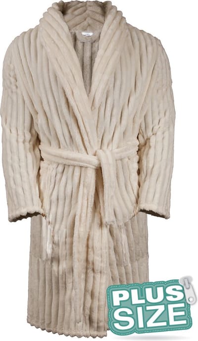 Badjas plus size - ribcord fleece - grote maten badjas rib- fluweelzacht – luxe badjas heren - luxe badjas dames - beige - maat 3XL/4XL