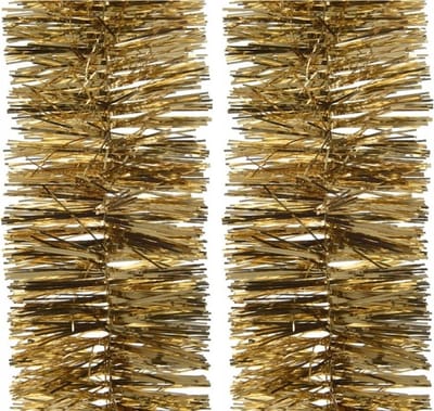 Decoris Kerstslinger - 4x - guirlande - goud - glanzend lametta - 270 cm