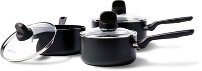 GreenPan Memphis Pannenset 6-delig - 16/18/20cm - 1.6/2.1/3.1L - PFAS-vrije antikleeflaag - Steelpan inductie - Keramische pan - Ovenbestendig tot 160°C - Koudgrepen - Met glazen deksel - Zwart