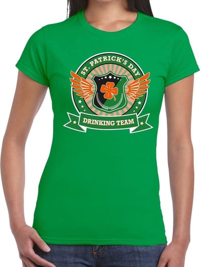 St. Patricks day drinking team t-shirt - groen - voor dames - Sint Patrick's day kleding XS