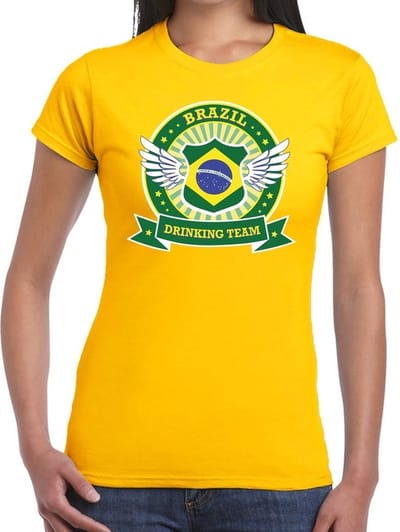 Geel Brazil drinking team t-shirt geel dames - BraziliÃ« kleding S