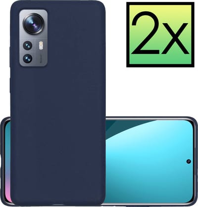 Hoesje - 2 Stuks - Geschikt voor Xiaomi 12 Pro - Sterk & Shockproof - Case Siliconen - Back Cover - Telefoon Hoes - Donkerblauw