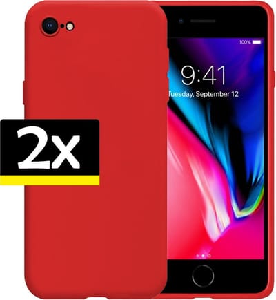 Hoesje - 2 Stuks - Geschikt voor Apple iPhone 7 - Sterk & Shockproof - Case Siliconen - Back Cover - Telefoon Hoes - Telefoonhoesjes - Rood
