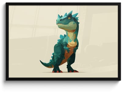 Poster in lijst - Fotolijst 90x60 cm - Posters - Stekels - Dino - Blauw - Gespierd - Posterlijst zwart - Decoratie - Wanddecoratie woonkamer - Muurdecoratie slaapkamer