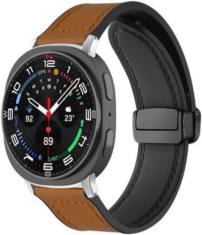 By Qubix - smartwatch bandje - Compatible Samsung bandje - Leer + siliconen bandje - Bruin - Geschikt voor Samsung Galaxy Watch 9 (40/44mm) - Watch 8 (40/44mm) - Watch 8 Classic (46mm)