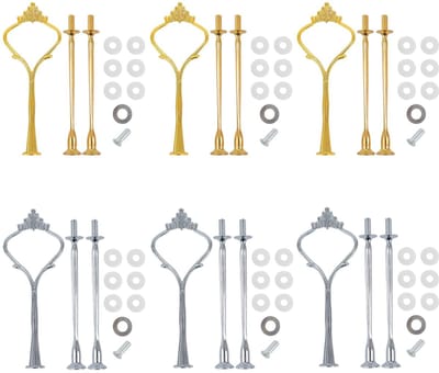 Dailygoods - Basicon Taartstandaard, set van 6, 2 tot 3 niveaus, voor bruidstaarten, 3 etages, zilver en goud