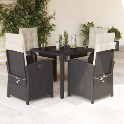 vidaXL - 5-delige - Tuinset - met - kussens - poly - rattan - zwart