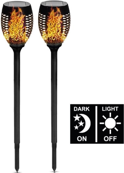 Benson Tuinlamp met vlameffect - Zonne-energie - Set van 2 - Ø 12 cm x 74 cm