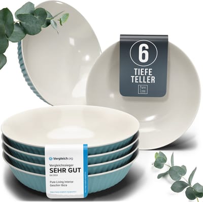 Pure Living Hygge Diepe Borden - Groen - 6 Stuks (Ø 20 cm) - Vaatwasserbestendig - Magnetronveilig