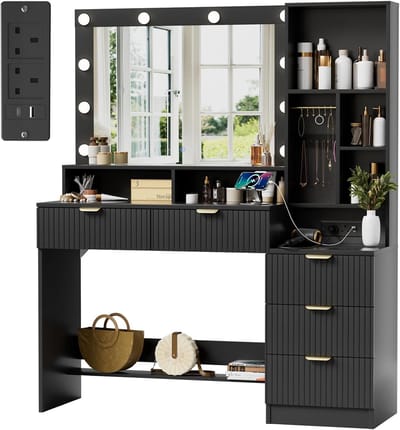 Make-uptafel met LED-verlichting, spiegel en opbergruimte