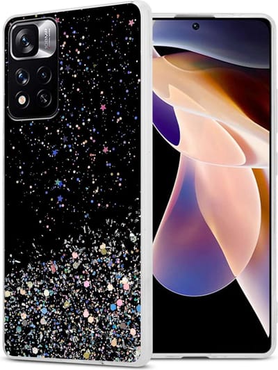 Cadorabo Hoesje geschikt voor Xiaomi RedMi NOTE 11 PRO+ in Zwart met Glitter - Beschermhoes van flexibel TPU silicone met fonkelende glitters Case Cover Etui