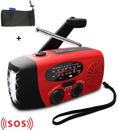NOVJO® 2000mAh Noodradio – Solar, Dynamo, USB, LED Zaklamp, AM/FM/NOAA & Powerbank 2 jaar garantie.