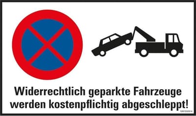 Pickup kunststoff Schild 33x20 cm SK WIDERRECHTLICH GEPARKTE FAHRZEUGE ABGESCHLEPPT