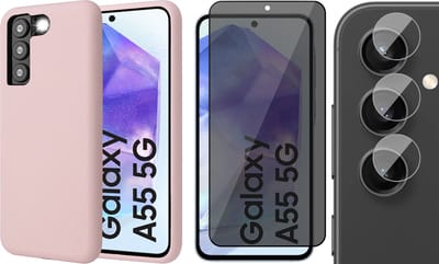 Hoesje geschikt voor Samsung Galaxy A55 - Privacy Screenprotector Volledig Dekkend Glas & Camera - Mat Back Case Roze